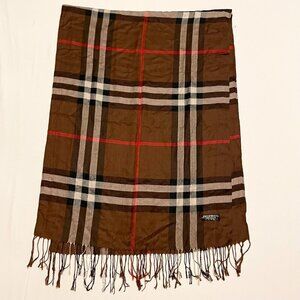 Pashmina Checkered Plaid Scarf Fringed 68 x 25 Inch